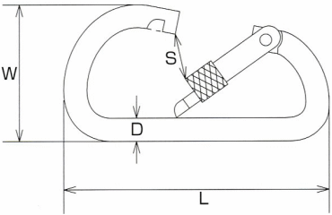水本機械 ステンレス カラビナD型 環なしの寸法図