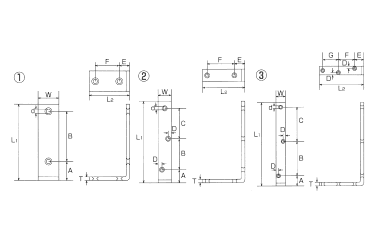 水本機械 ステンレス 棚受 KLD型の寸法図