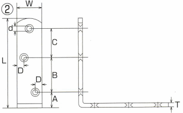 水本機械 ステンレス コーナー金具(丸)の寸法図