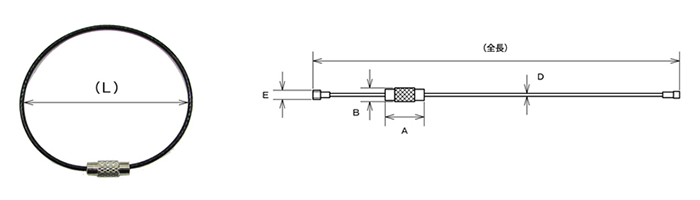 水本機械 ステンレス キーワイヤーホルダー (クリアー/ KW-C)の寸法図