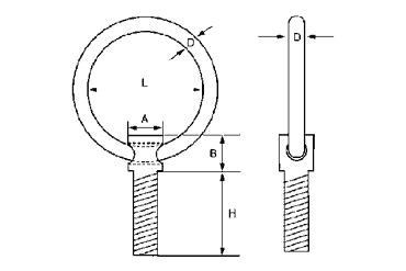 水本機械 ステンレス つば付きリングボルト(インチ・ウイット)の寸法図