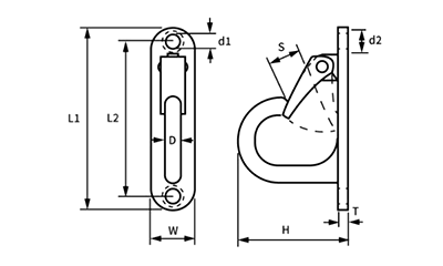 水本機械 ステンレス ラブフック (平面用)(LOV)の寸法図