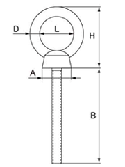 水本機械 ステンレス つば付ロングアイボルト(ミリネジ)の寸法図