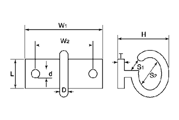 水本機械 ステンレス プレートフック (PH)の寸法図