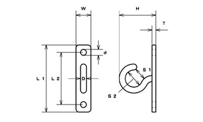 水本機械 ステンレス プレートフック (PH-T)の寸法図