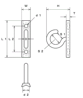 水本機械 ステンレス プレートフック 縦型 (PHL)の寸法図
