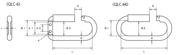 水本機械 ステンレス クイックロックキャッチ (カラビナタイプ)(QLC-K)の寸法図