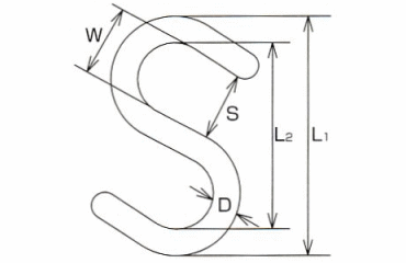 水本機械 ステンレス ロープ用Sカン ストレートの寸法図