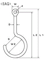 水本機械 ステンレス Sフック (フックタイプ)(SAQ)の寸法図