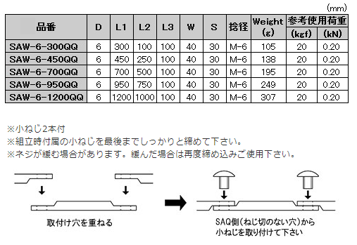 水本機械 ステンレス 連結Sカン(Q＆Q)(SAW-6-QQ)の寸法表