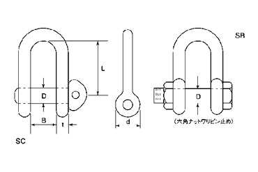 水本機械 ステンレス JIS型シャックル(SB)の寸法図