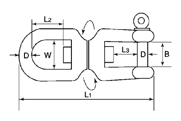 水本機械 ステンレス シングルシャックル(旧品番 WS-S)の寸法図