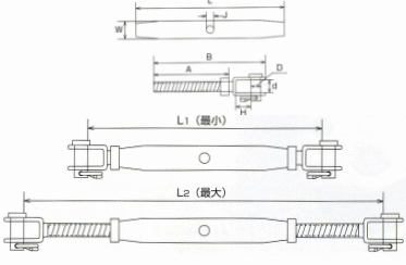 水本機械 ステンレス パイプターンバックルJ&Jの寸法図