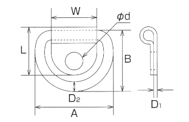 水本機械 ステンレス グランドフック(片押さえ型)の寸法図
