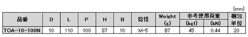 水本機械 ステンレス 引き取手A型(めねじ) TOA-Nの寸法表