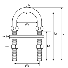 水本機械 ステンレス Uボルト C型 (楕円プレート付き)の寸法図