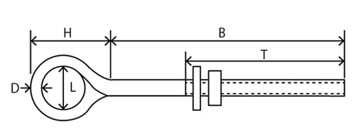 水本機械 ステンレス ウルトラロングアイボルト(インチ・ウイット)の寸法図