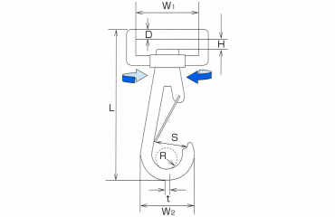 水本機械 ステンレス スイベルベルトフックの寸法図