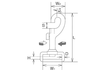水本機械 ステンレス スイベルベルトナスカンの寸法図