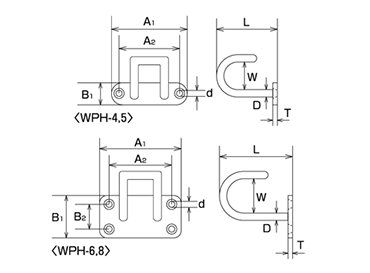 水本機械 ステンレス ワイヤープレートフックの寸法図