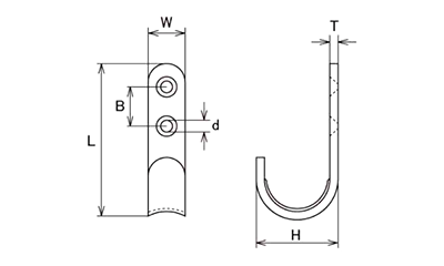 水本機械 ステンレス シートフックB型 (YFB)の寸法図