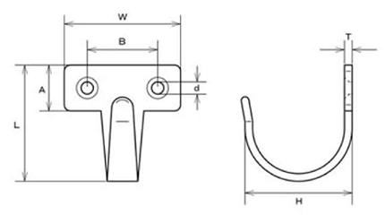 水本機械 ステンレス シートフックD型 (YFD)の寸法図