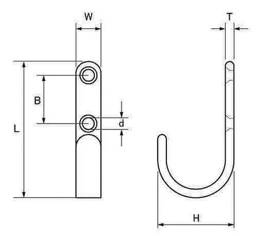 水本機械 ステンレス シートフックE型 (YFE)の寸法図