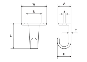 水本機械 ステンレス シートフックJ型 (YFJ)の寸法図
