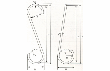 水本機械 アルミ ファンシーSフック(アルミカラー)ツイストの寸法図