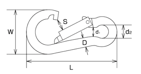 水本機械 ステンレス SUS316 スナップフック B型の寸法図