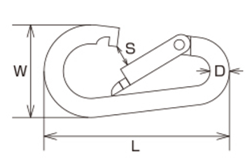 水本機械 ステンレス SUS316 ナス型カラビナ (環なし)(NK)の寸法図