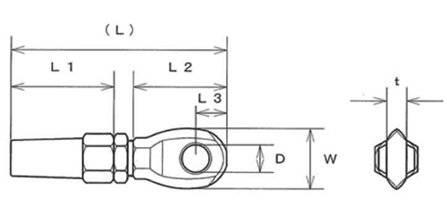 水本機械 ステンレス(SUS316) ロックターミナルアイ(WLE)の寸法図
