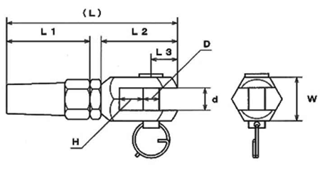 水本機械 ステンレス(SUS316) ロックターミナルフォーク(WLF)の寸法図