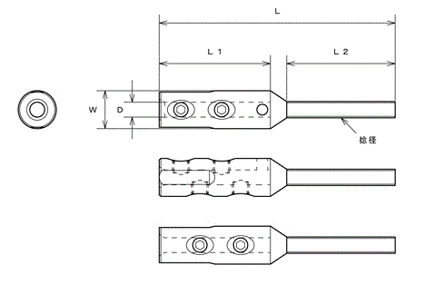 水本機械 ステンレス(SUS316) ネジ止めターミナルボルト(左ねじ)(WLM-L)の寸法図