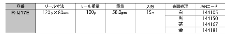 ニッサチェイン 鉄 三つ組チェーン リール巻 (R-IJ/R-IJ-E)の寸法表