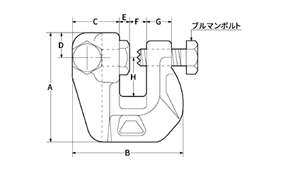 鋼 S45C (鍛造品) ブルマンLA型 (アングルブレース接合)の寸法図