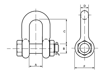 鋼 クロスビー スクリューピン・ストレートタイプシャックル (G210)の寸法図