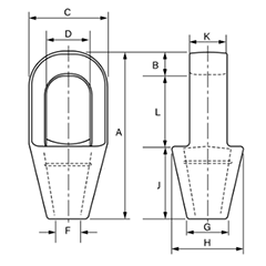 鋼 クロスビー クローズソケット (G417)(ワイヤロープの端末加工金具)の寸法図