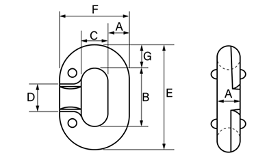 鋼 クロスビー コネクティングリング (G335)(チェーンの連結金具)の寸法図