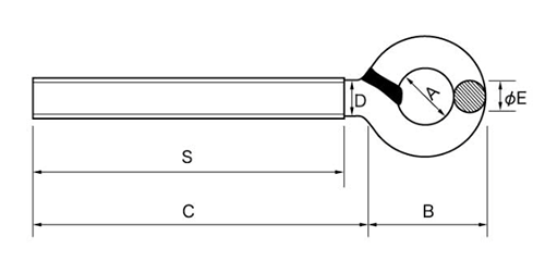 鉄 ターンバックル用 オーフ型ボルトのみ(右ねじ)(インチ・ウイット)(ダイロック品)の寸法図