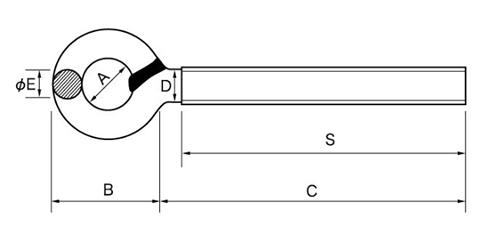 鉄 ターンバックル用 オーフ型ボルトのみ(左ねじ)(インチ・ウイット)(ダイロック品)の寸法図
