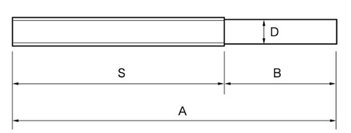 鉄 ターンバックル用 ストレート型ボルトのみ(右ねじ)(インチ・ウイット)(ダイロック品)の寸法図