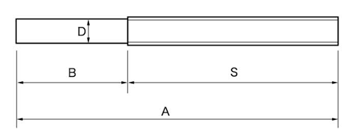 鉄 ターンバックル用 ストレート型ボルトのみ(左ねじ)(インチ・ウイット)(ダイロック品)の寸法図