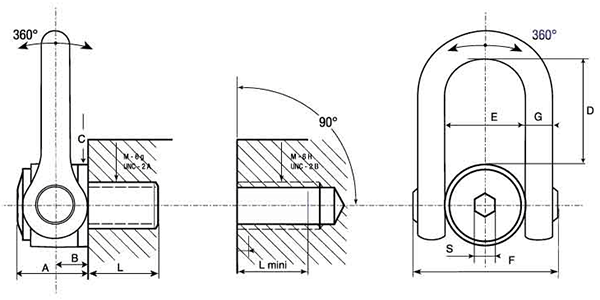 鋼 ダブルスイベルシャックル 極東技研工業 DSS(並目)の寸法図