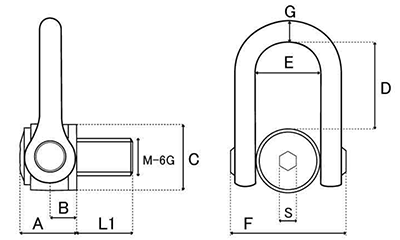 鋼 ダブルスイベルシャックル 極東技研工業 (DSS-UP)の寸法図