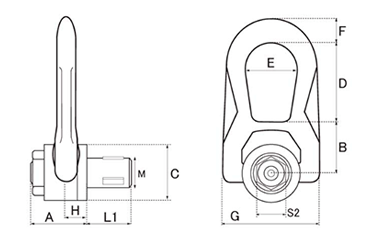 鋼 クイックリフト ダブルスイベルリング 極東技研工業 (QL.DSR)の寸法図