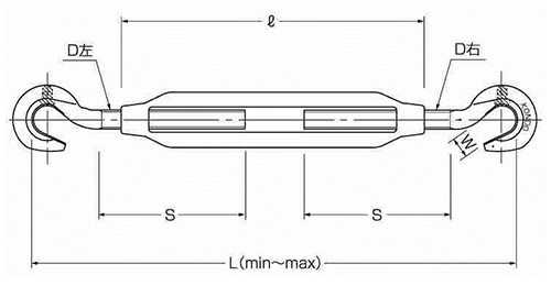 鉄 割枠式ターンバックル(両ハッカー)(コンドーテック品)の寸法図