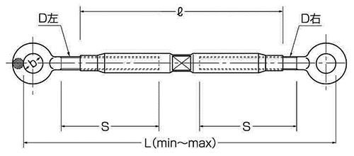 鉄 パイプ式ターンバックル(両オーフ)(PS式)(コンドーテック品)の寸法図