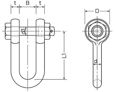 鉄 軽量シャックルナットタイプ RSストレート型 (コンドーテック品)の寸法図