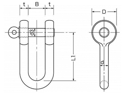 鉄 軽量シャックルねじ込タイプ RSEストレート型 (コンドーテック品)の寸法図